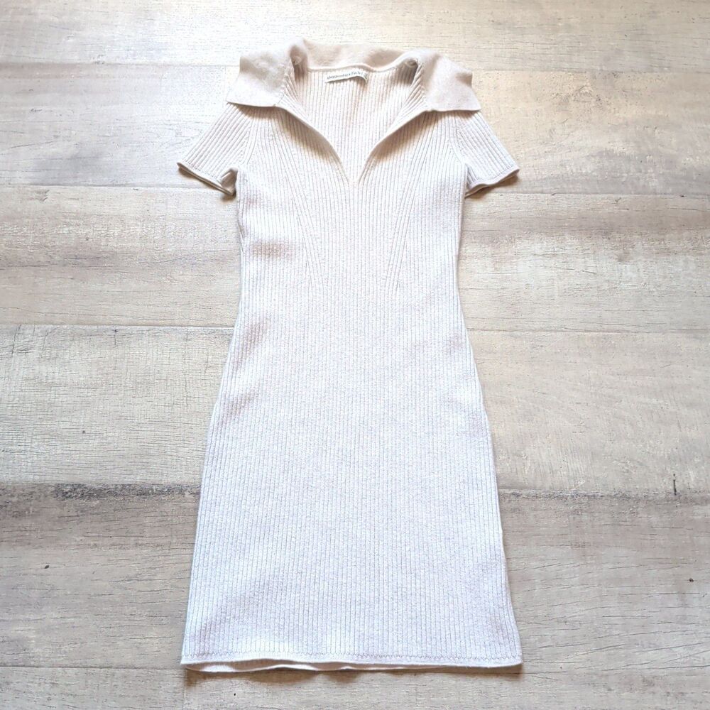 Abercrombie & Fitch Women's Cream Rib Knit Polo Mini Dress SizeXS